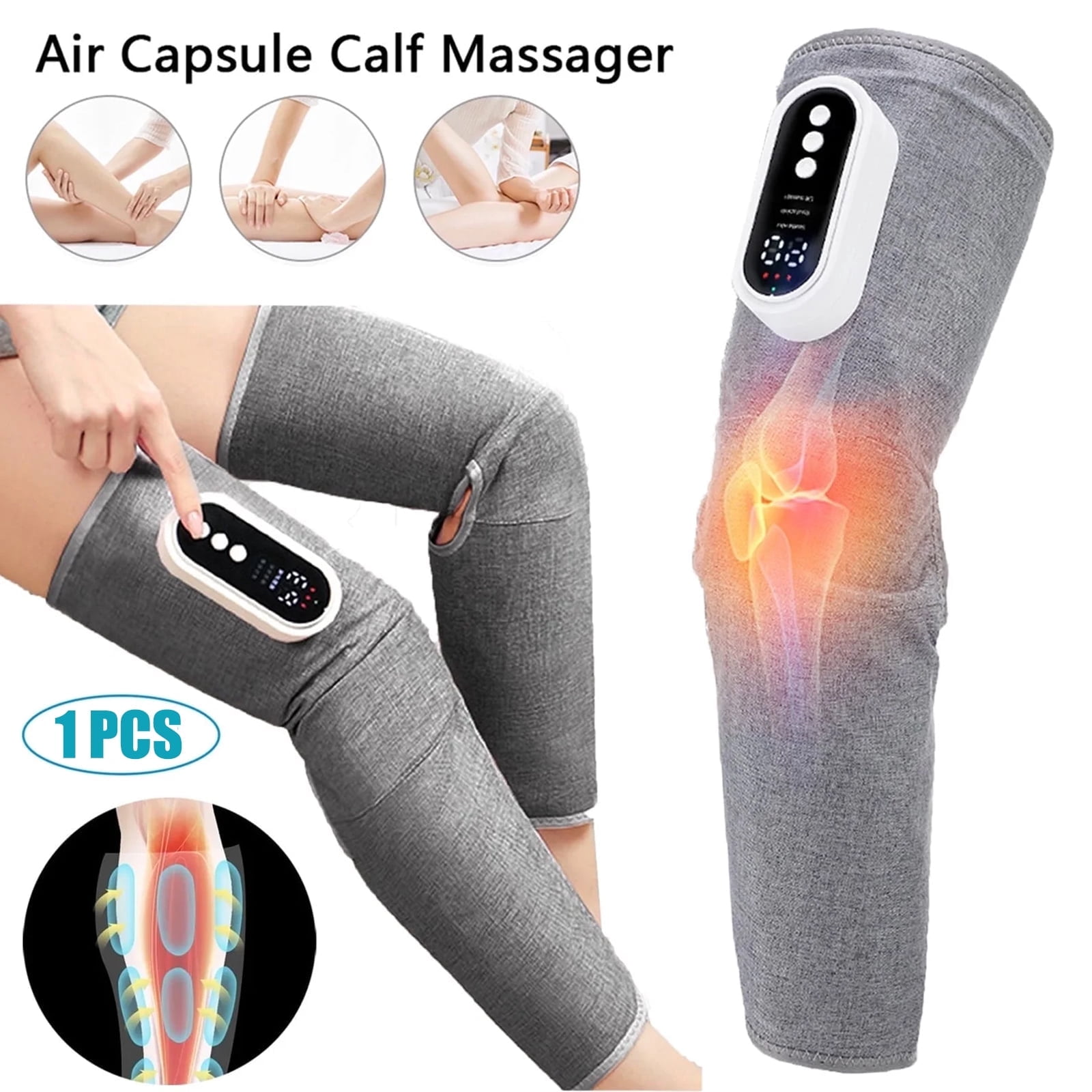 OhhGo Leg Massager, Calf Thigh Massager Air Compression Massager Knee Hot Compress with 3 Intensities, 3 Modes, Wireless Heat Massage for Leg Circulation, Swelling Muscle Relax, Pain Relief, 1 Pcs