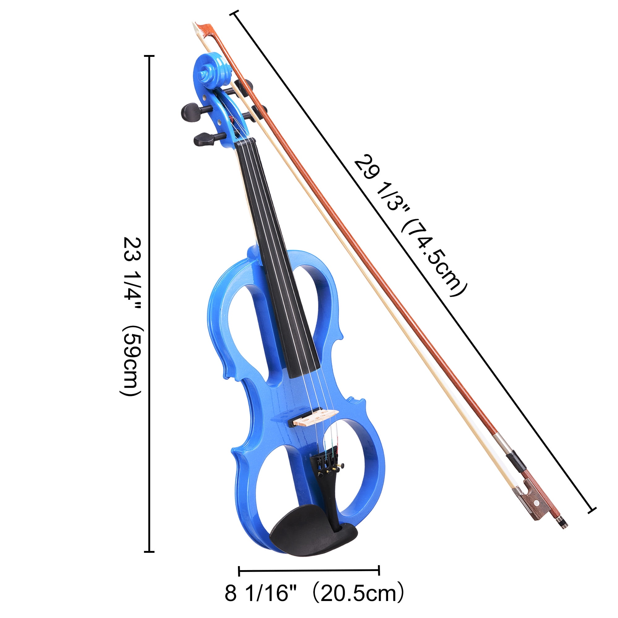 4/4 Electric Violin Full Size Wood Silent Fiddle Stringed Instrument Bow Headphone Case Blue