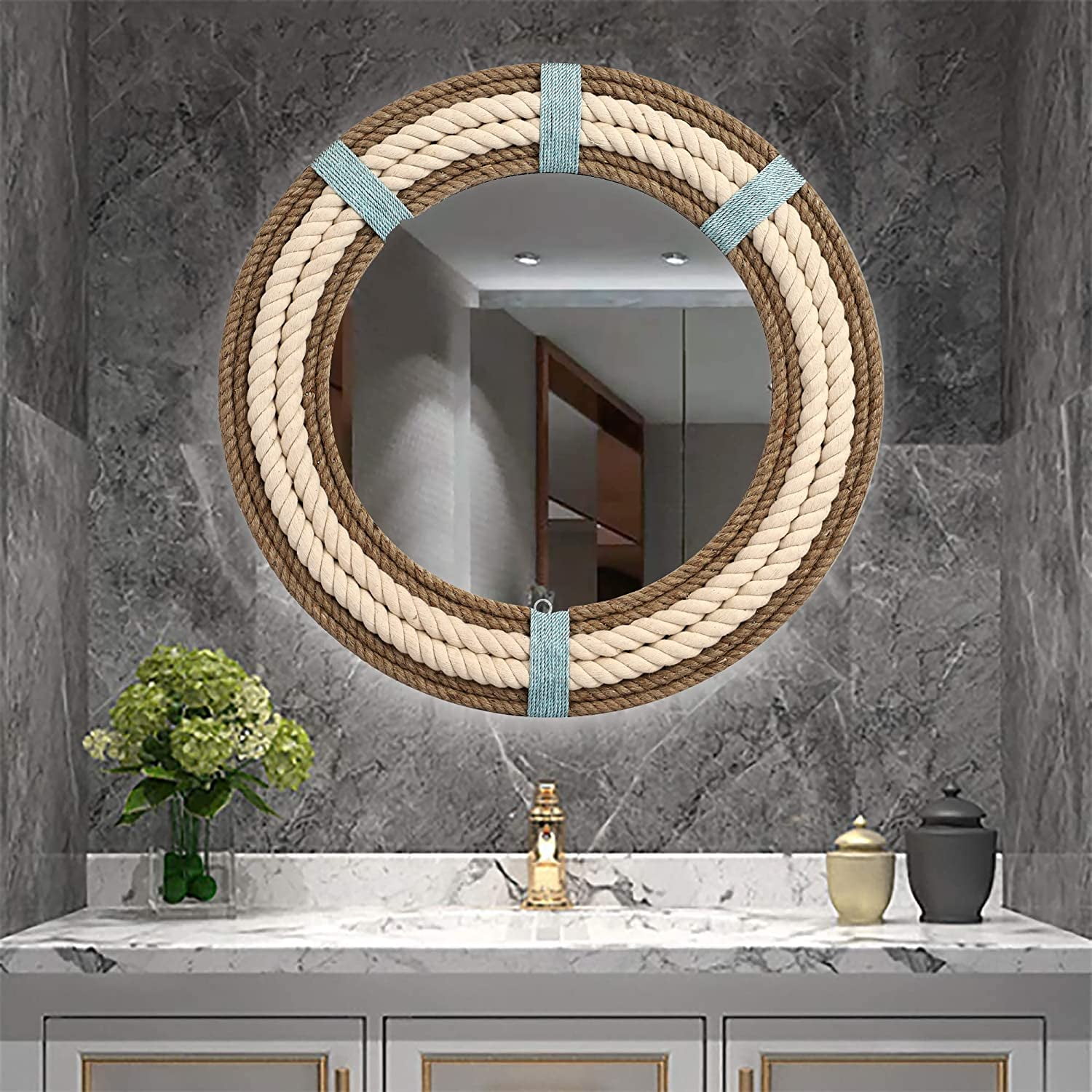 Modern Round Wall Mirror Metal Hollow-Out Leaves Wall Accent-Homary