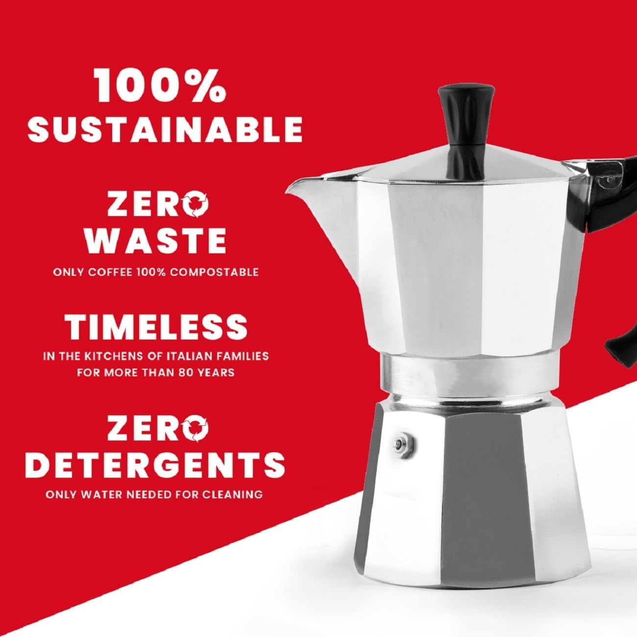 Iconic Stovetop Espresso and Coffee Maker that makes Real Italian Coffee, Moka Pot 3 Cups (4.3 Oz - 130 Ml), Aluminium