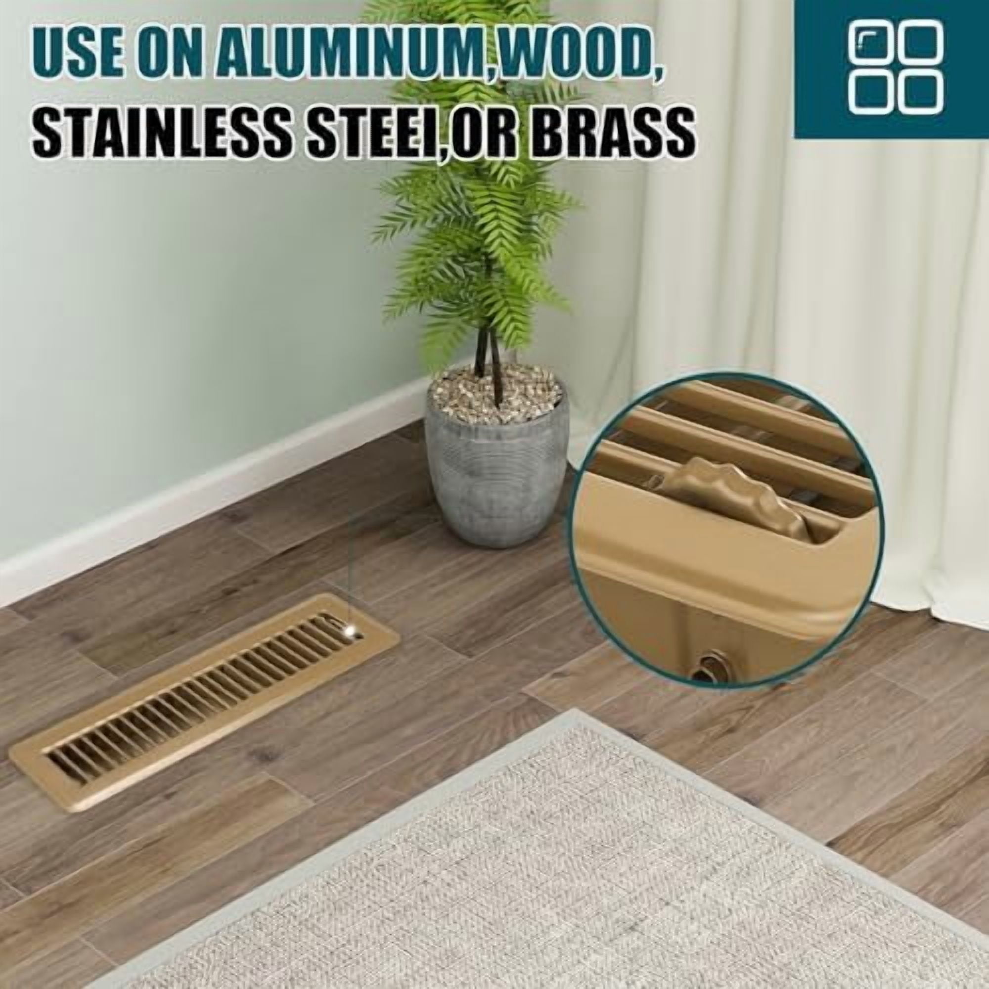 Floor Register 2x12, 4 Pack Floor Vent Covers, Steel Adjustable Air Supply Grille Register Vent Cover Grill for Sidewall and Floor, Vent Covers for Home Floor,Brown