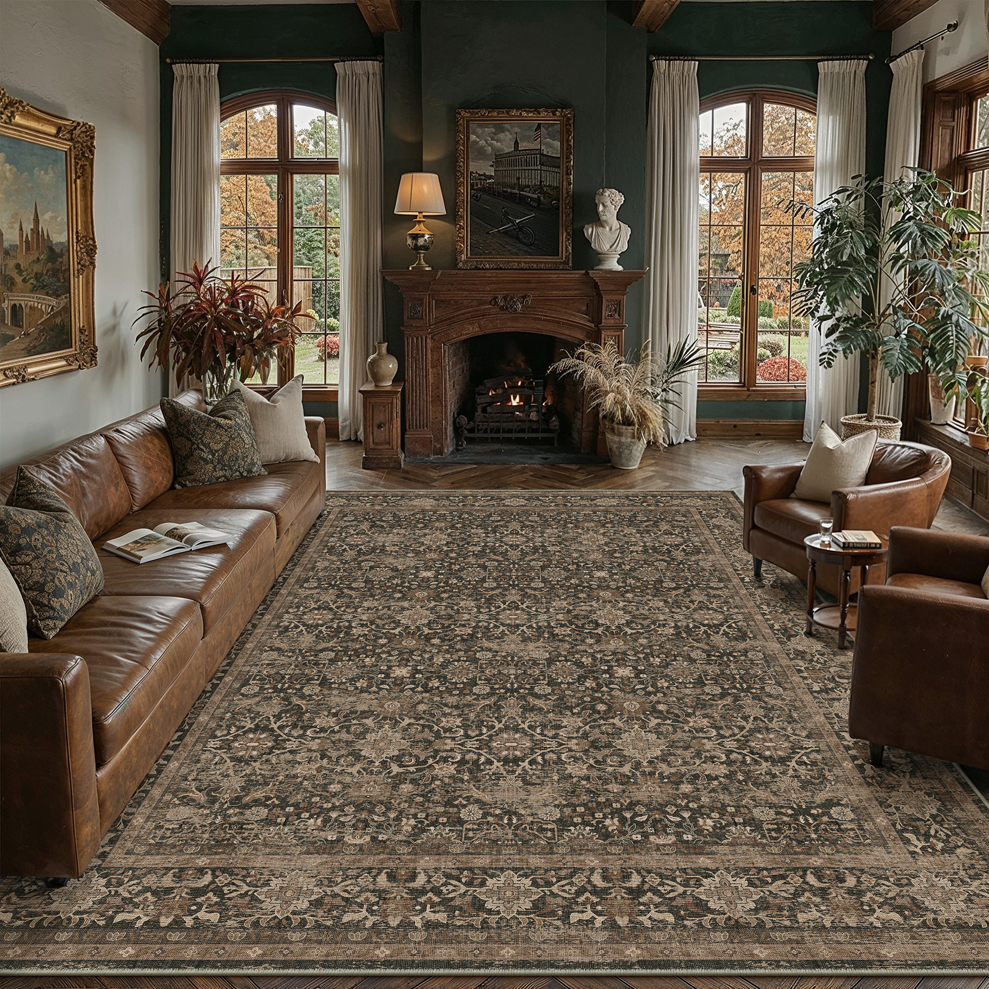 PureCozy 8'x10' Area Rugs for Living Room Bedroom Dining Room Farmhouse Office Oriental Rugs Non Slip Vintage Traditional Large Brown Rugs Carpets, Red Brown