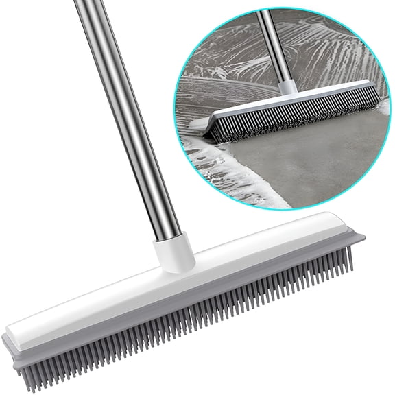 ACDANC Pet Hair Removal Rubber Broom,47" Long Handle Floor Brush for Carpet,Gray