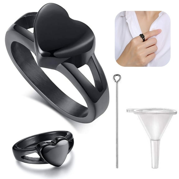 PENGXIANG Heart Cremation Urn Titanium steel Ring Hold Loved Ones Ashes for Funeral Keepsake Gift Memorial Jewelry Size #7#8#9