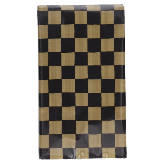 3" x 7" Disposable Black and Gold Checkered Paper Napkins, 16 Count, by Way To Celebrate