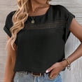 thumbnail image 4 of Camiseta de Mujer Ahuecada Cuello Redondo Liso Casual Cómodo Top de Manga Corta para el Hogar Ocio Diario Negro L, 4 of 8