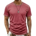 thumbnail image 2 of Ceisia Men's Contrast Stitch Crew Neck Short Sleeve T-Shirt Multi-Color Pack Red XL Gifts for Father, 2 of 8