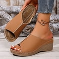 thumbnail image 2 of HomeDM Women's Wedge Platform Sandals Open Peep Toe Slip-On Casual Summer Beach Vacations Slide Sandals, Brown Size 8.5, 2 of 9