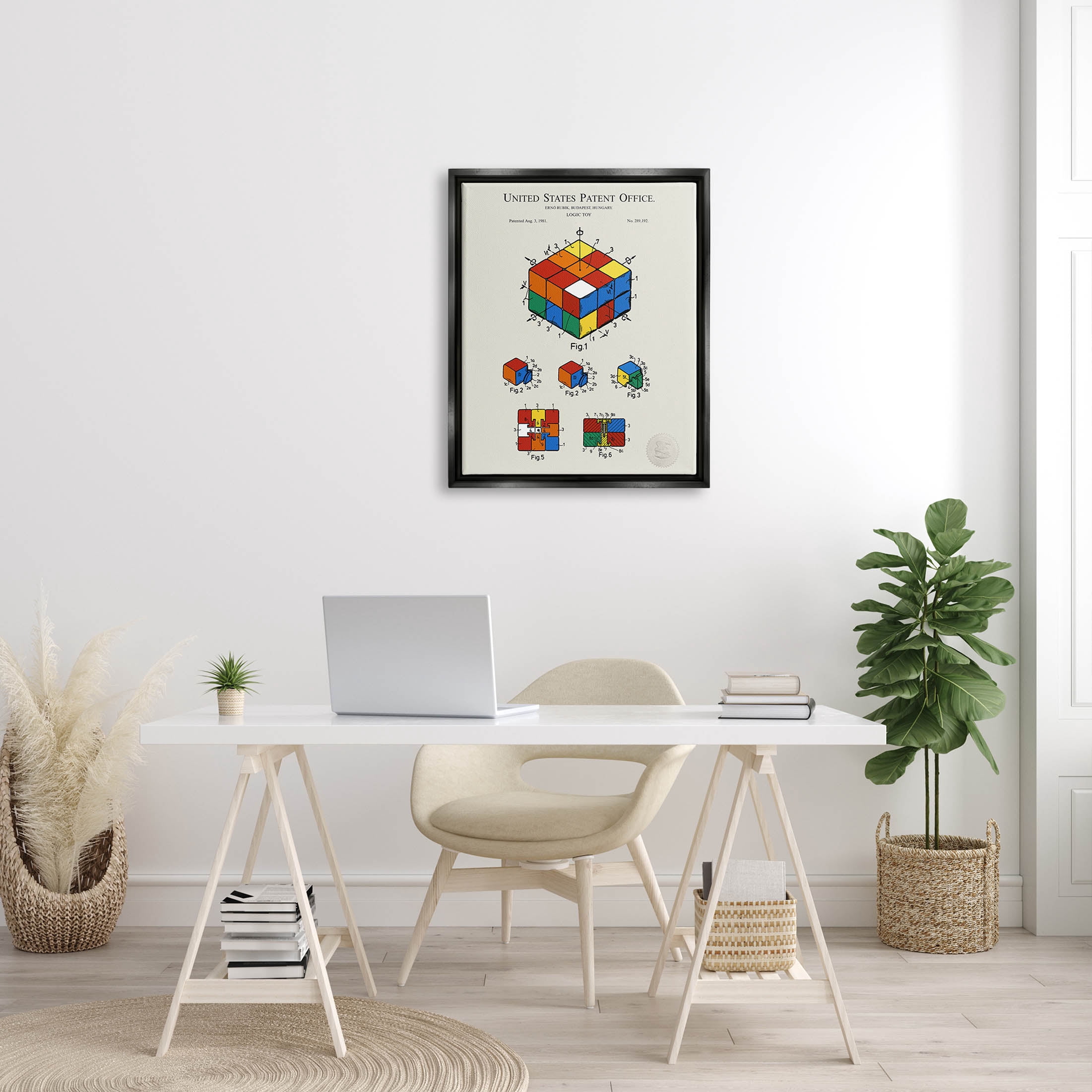 Stupell Industries Vintage Logic Toy Diagram Graphic Art Jet Black Floating Framed Canvas Print Wall Art, Design by Karl Hronek