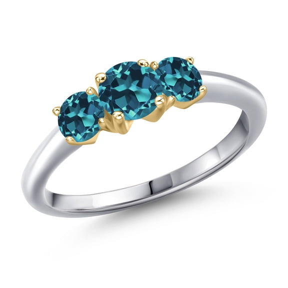 Gem Stone King 925 Silver and 10K Yellow Gold London Blue Topaz Engagement Ring for Women | 1.36 Cttw | Round 5MM | Gemstone November Birthstone | Size 9
