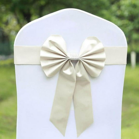 BalsaCircle 5 Ivory Reversible Satin Faux Leather Bow Tie Chair Sashes Buckles Party Event