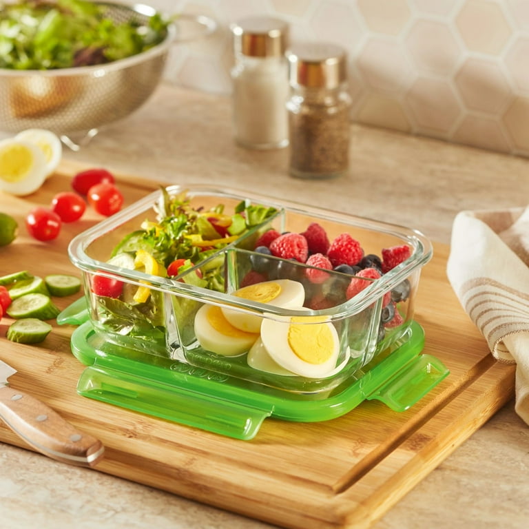 Amig - Lot de 4 récipients ronds hermétiques pour aliments - Capacité : 400 ml - 130 x 130 x 52 mm - Contenants en verre pour micro-ondes, four, congélateur et lave-vaisselle - Couleur verte