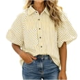 thumbnail image 3 of Aboser Womens Button Down Striped Shirts Trendy Puff Short Sleeve Tops Teacher Outfit for Women Loose Fitted Beach Vacation T Shirt Dressy Casual Blouses, 3 of 7