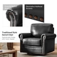 thumbnail image 4 of Genuine Leather Armchair Set of 2 Luxury Rocking Swivel Black Chair Metal Base Living Room Office Bedroom, 4 of 7