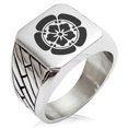 thumbnail image 1 of Stainless Steel Nobunaga Oda Samurai Crest Geometric Pattern Biker Style Polished Ring, 1 of 1