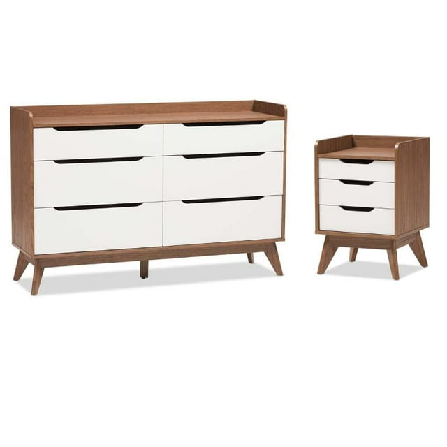 Ensemble de Commode Moderne et Table de Nuit 2 Pcs en Blanc et Noyer