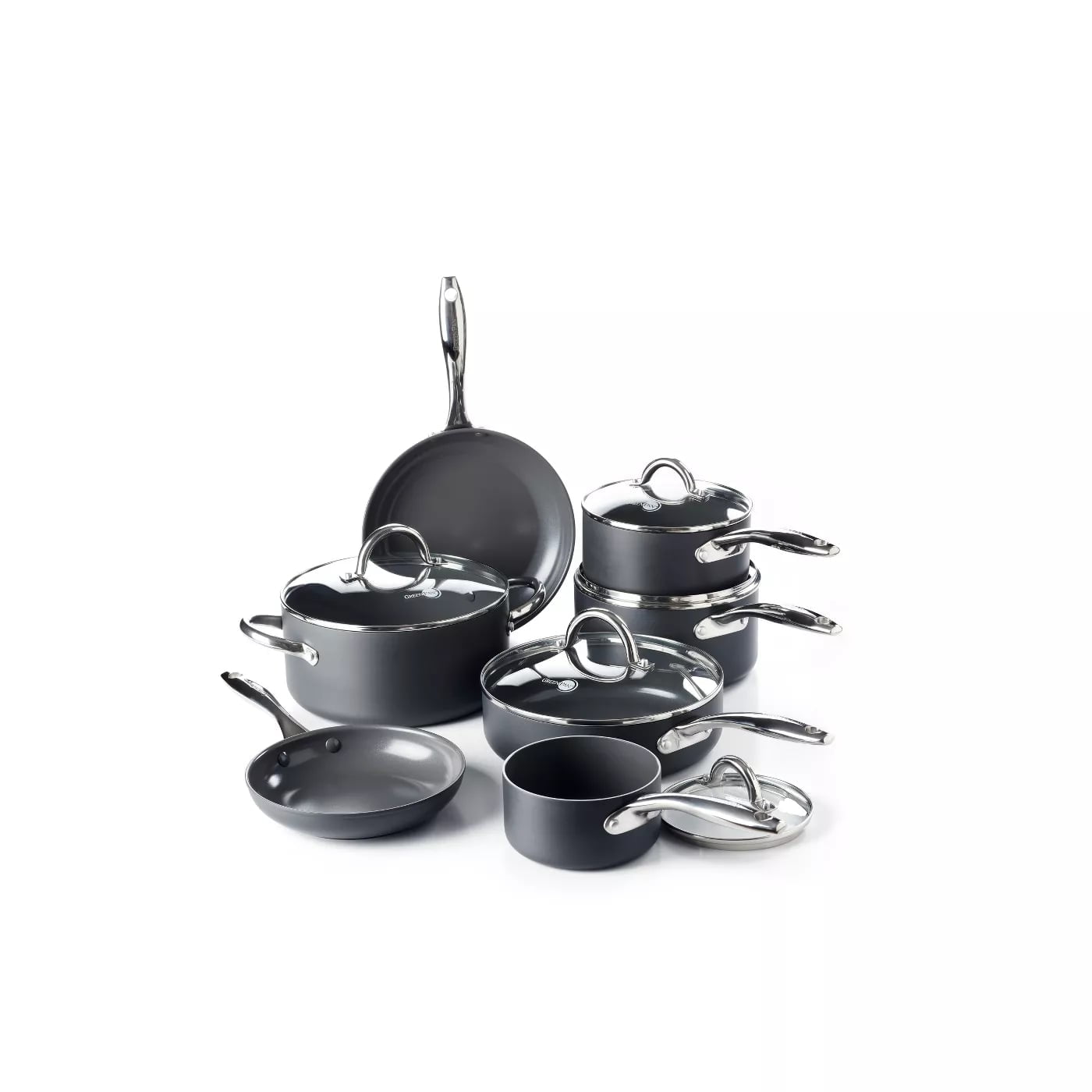 GreenPan Madison 12 Pieces Hard Anodized Ceramic Non-Stick Cookware Set, Black with Silver 