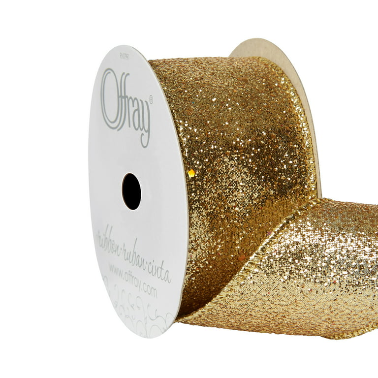  100 Yards Glitter Gold Ribbon 5/8 Inch, Sparkly Thin