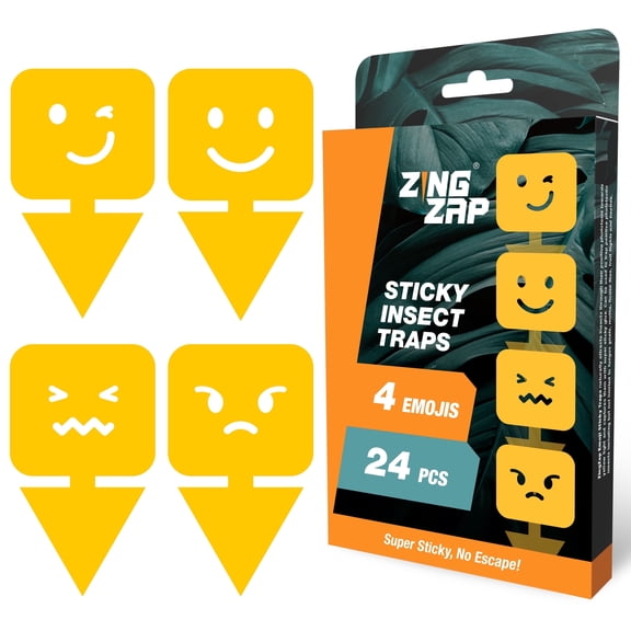 ZingZap Sticky Insect Traps - Mood Emoji- 24 Pack, 4 Designs
