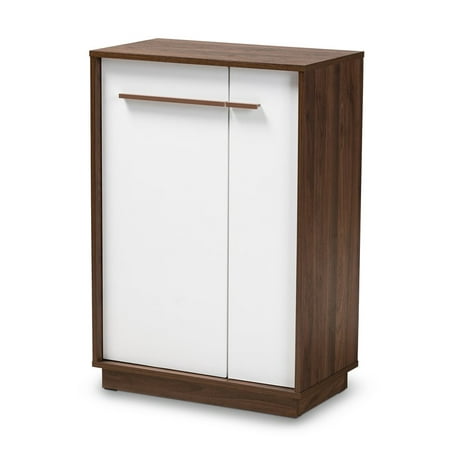 Baxton Studio Mid Century Mette Wood Shoe Cabinet In White And