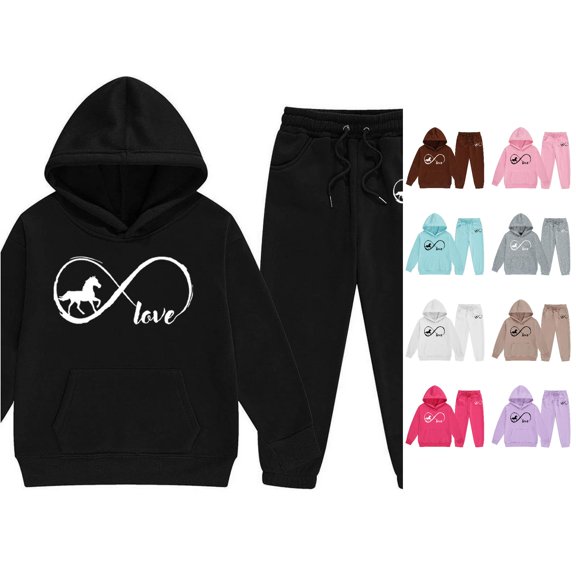 Huowey Baby Girls Clothes Fall Outfits Long Sleeve Hoodie Sweatshirt And Pants 2 PC Set Elastic Waist Loose Fit Letter Graphic Winter School Outdoor Casual Daily Wear Soft Outfit,Black,2-3 Years