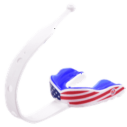 Oral Mart American Flag Strapped Sports Mouth Guard (Ice Hockey/Football/Lacrosse) -  Mouthguard with Strap for Football, Hockey, Lacrosse, College Football (with Free Case)