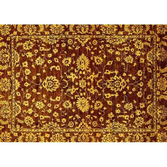 Ahgly Company Machine Washable Indoor Rectangle Abstract Yellow Modern Area Rugs, 8' x 12'