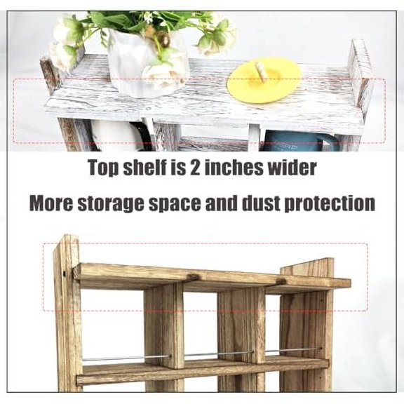 Coffee Mug Display Rack,Wooden Mug Cup Holder Shadow Box Shelf Wall Mounted Cup Shelf Mug Display and Organizer with Dustproof top Plate (Old White)