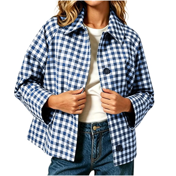 AloohaidyvioNo Boundaries Fall Jackets for Women Lightweight Trendy Casual Button Down Plaid Jacket