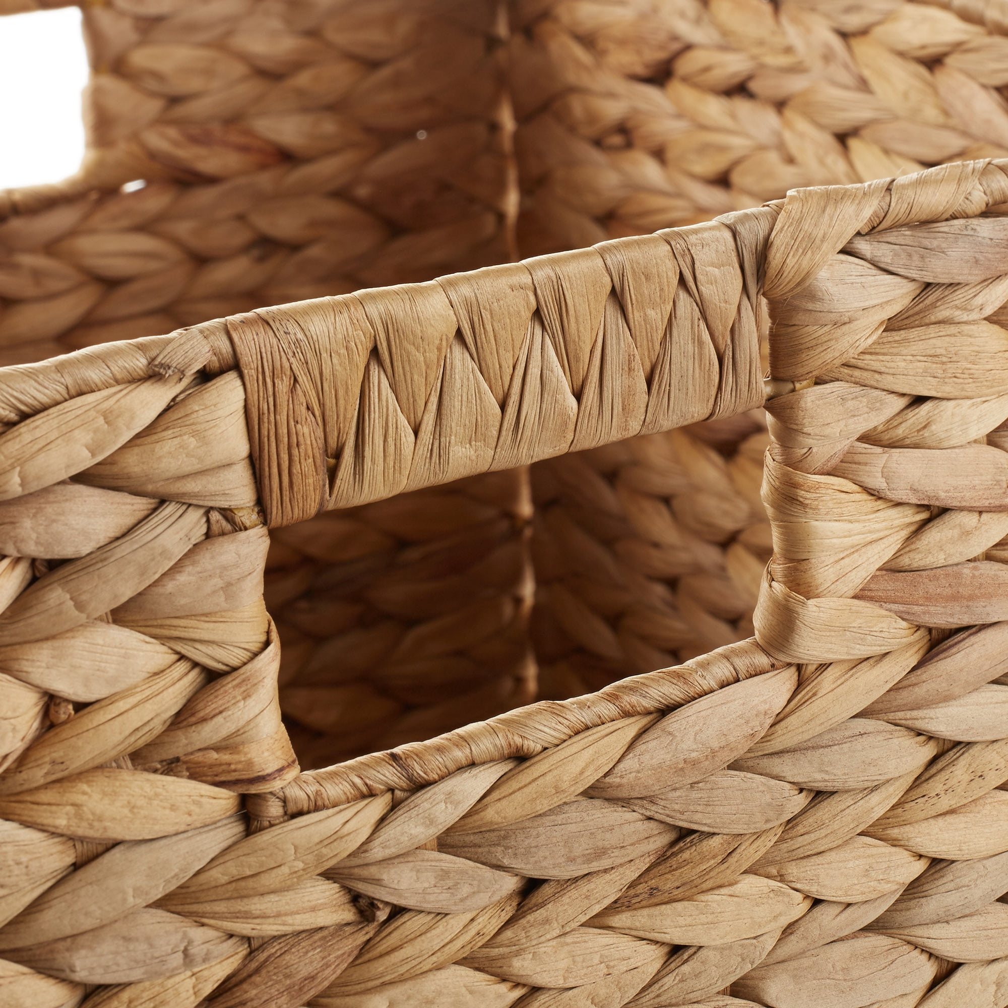 Casafield 12" x 12" Water Hyacinth Storage Baskets, Natural - Set of 2 Collapsible Cube Organizers, Woven Bins for Bathroom, Bedroom, Laundry, Pantry, Shelves