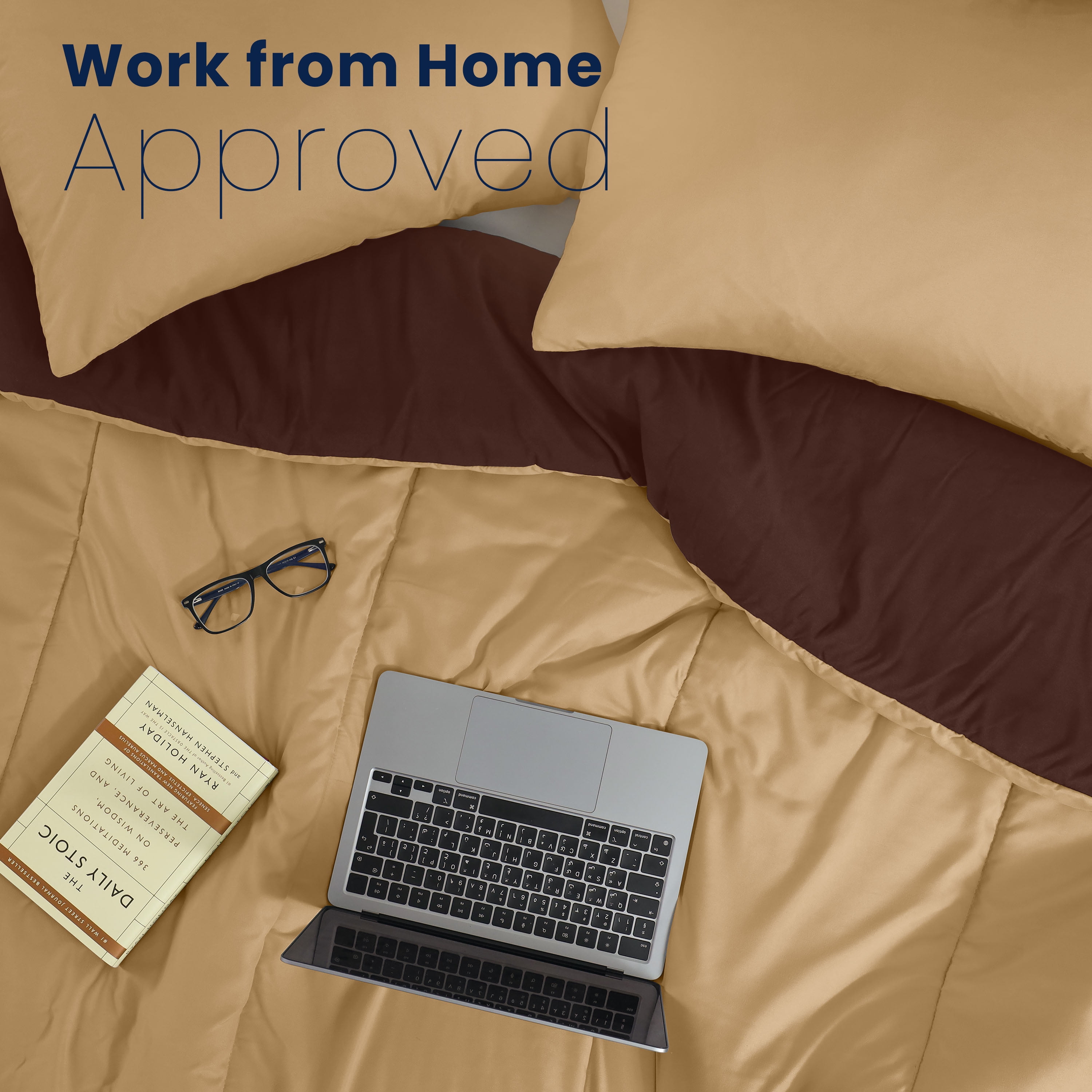 Martex 3-Piece King Reversible Comforter Set | Super Soft Lightweight | Khaki/Chocolate