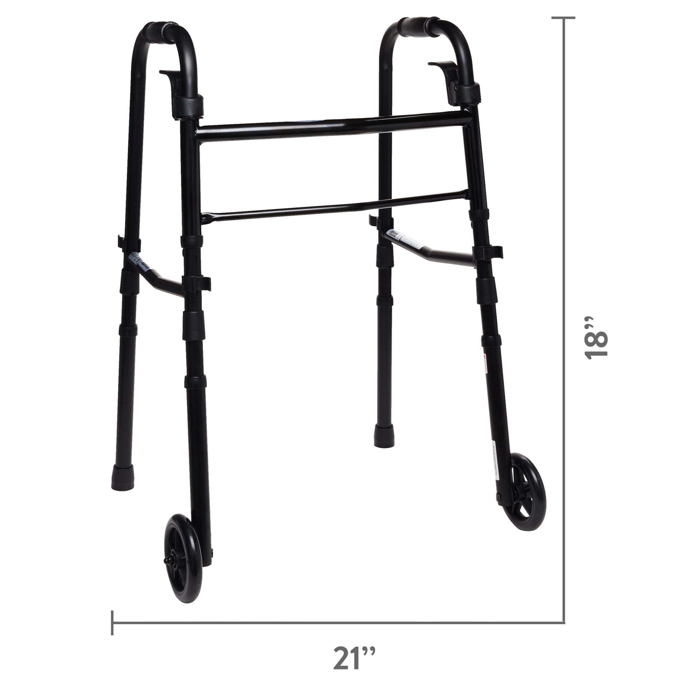 Equate Folding Walker with 5-in Wheels, Black, 350 lb Weight Capacity