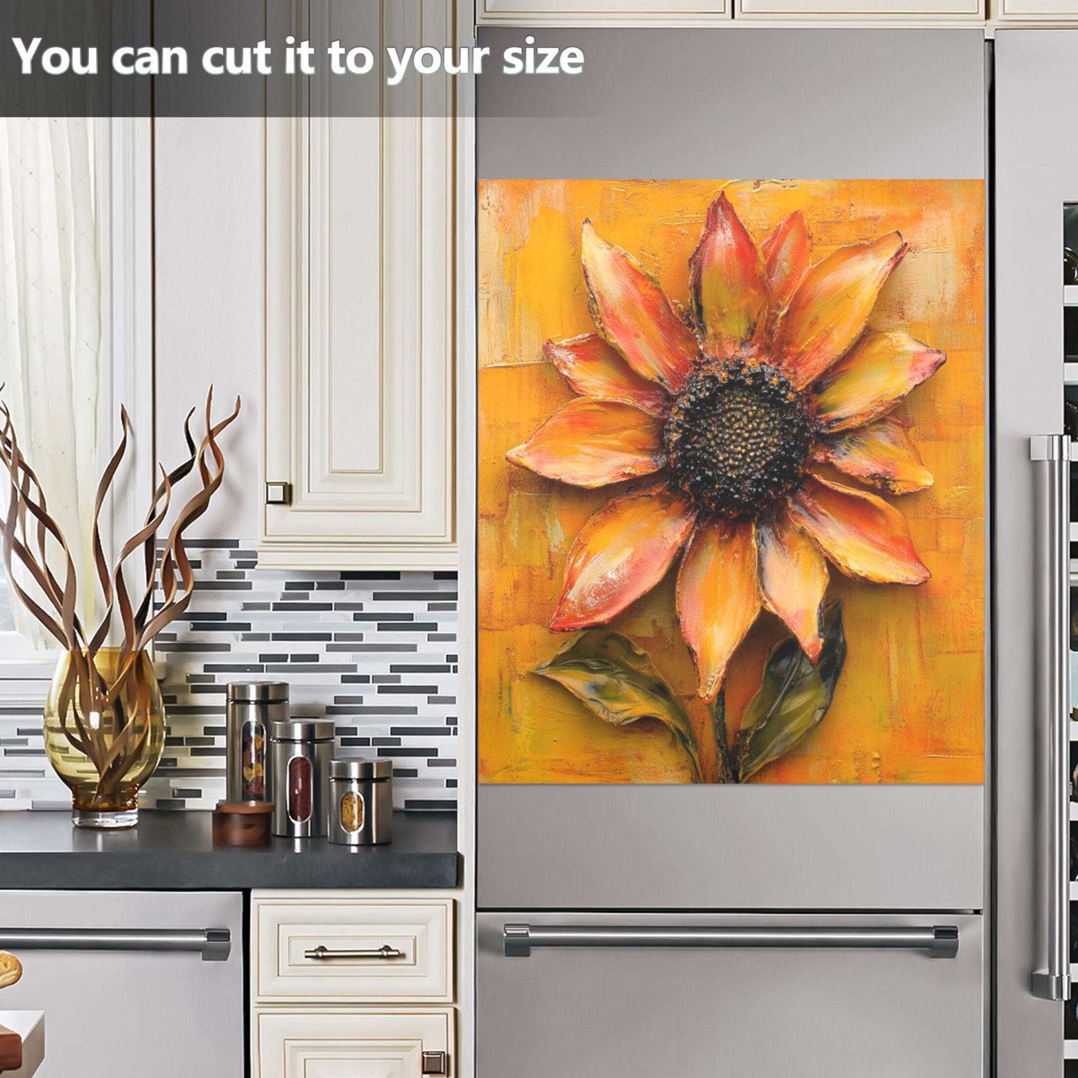 Dishwasher Magnetic Sticker 23x26 Inch Refrigerator Magnetic Sticker Washing Machine Magnetic Sticker Kitchen Panel Magnetic Sticker Home Decor Large Orange Flower