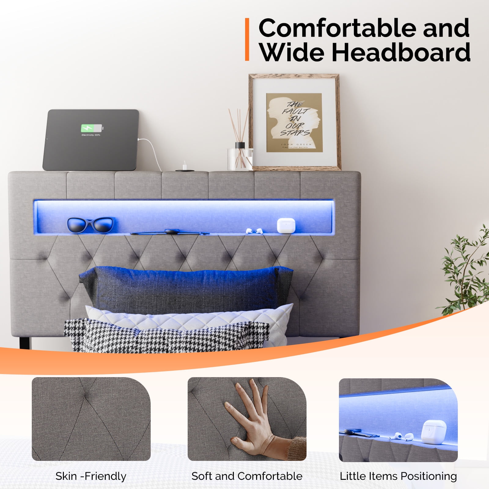 Zimtown Floating Bed Frame Twin Size Metal Platform Bed for Bedroom, No Box Spring Needed, Gray