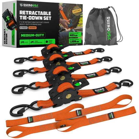Correas retráctiles Rhino USA, 1 cm x 3 m, 550 kg, paquete de 4