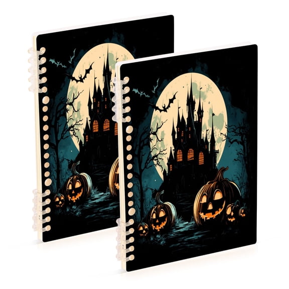 WOBOGO Ghost Pumpkin Notebook College Horizontal Grid Paper Ink Spill Resistant Water Resistant Cover 8.3x5.7x0.4in