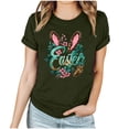 thumbnail image 2 of UPPADA Femmes Heureux Easter T-Shirt Bunny Lapin Graphique T-Shirt Manche Courte Lettres Amusantes Imprimées Chemises Manche Courte Col Rond Tuniques Hauts Vert Armée,G, 2 of 5