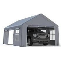 Hellone Carport 13'X20' Heavy Duty Steel Canopy Adjustable & Portable Garage with 3 Roll-Up Ventilated Side Doors & 5 Windows for Truck Boat Car, Gray