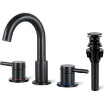 Bathroom Faucet 3 Hole, Oil Rubbed Bronze Bathroom Sink Faucet with Pop Up Drain, 8 inch Widespread Bathroom Faucet with 360° Swivel Spout, 2 Handle Vanity Faucet with Water Supply Hoses