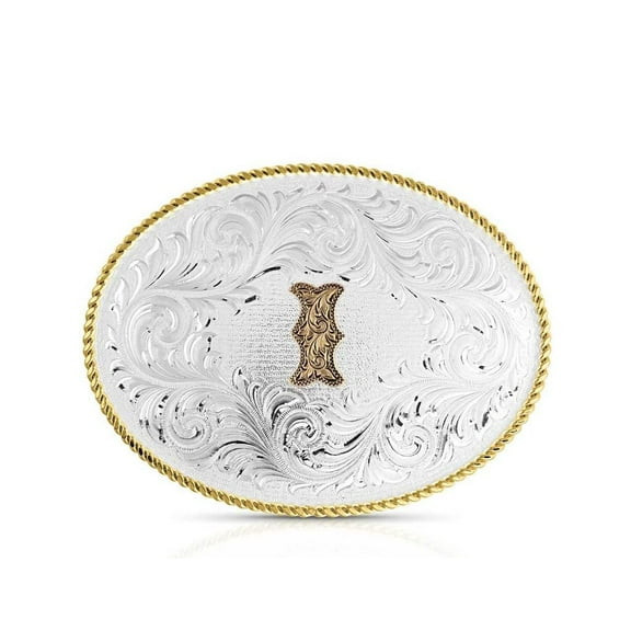 Montana Silversmiths Unisex Classic Western Oval Two-Tone Initial Belt Buckle I Silver One Size