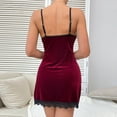 thumbnail image 5 of Feancey Womens Elegant Nightgowns Velvet Sleeveless Cami Sleep Dress Lace V-neck Mini Nightdress Slim Fit Casual Soft Sleepwear Limited Time Sales Wine M, 5 of 5