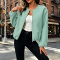 thumbnail image 4 of Women's Wool Blend Zip-Up Casual Jacket Ghalytn Round Neck Cropped Long Sleeve Loose Outerwear with Pockets, 4 of 8