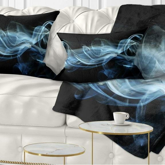 Designart Blue Smoke in Black - Abstract Throw Pillow - 12x20