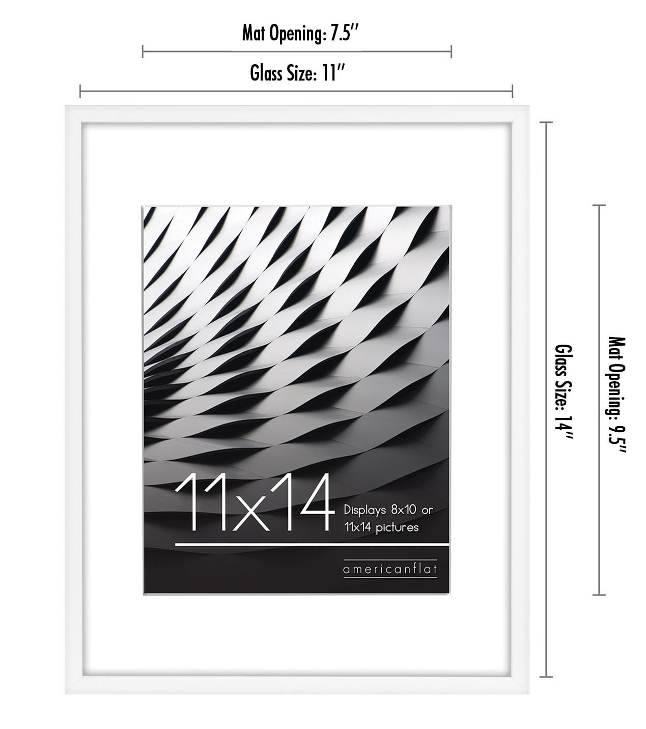 Americanflat 11x14 Picture Frame in White - Displays 8x10 With Mat and 11x14 Without Mat - Horizontal and Vertical Formats for Wall
