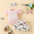 thumbnail image 2 of Gubotare Baby Girl Summer Outfit Baby Girl Outfit Letter Short Sleeve Romper Ruffle Layered Bow Shorts Cute Clothes+Headband 0 3 6 9 12 18 24 Months (Pink,Size 0-3 Months), 2 of 7