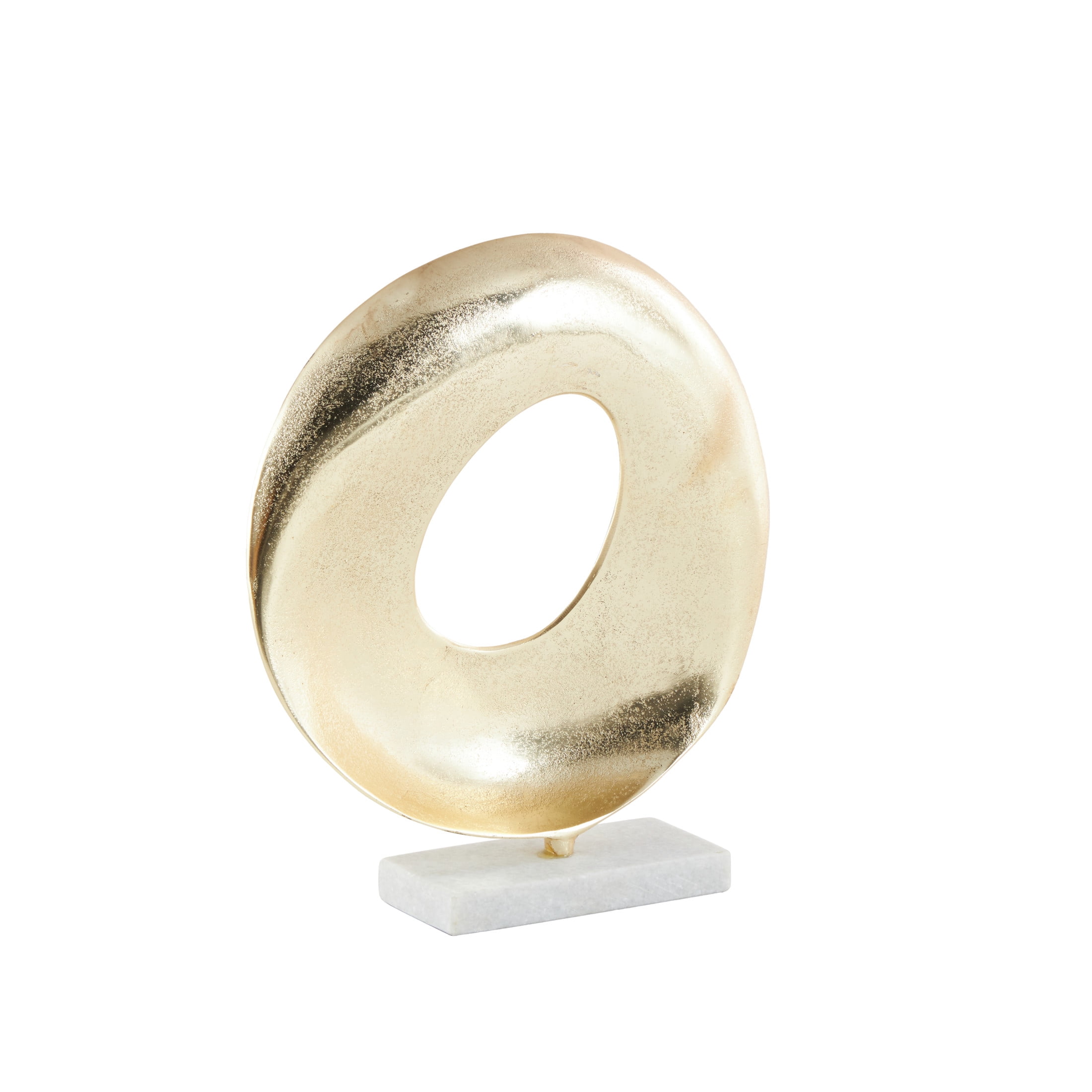15" x 17" Gold Aluminum Metal Abstract Ring Geometric Sculpture with White Marble Base, by DecMode
