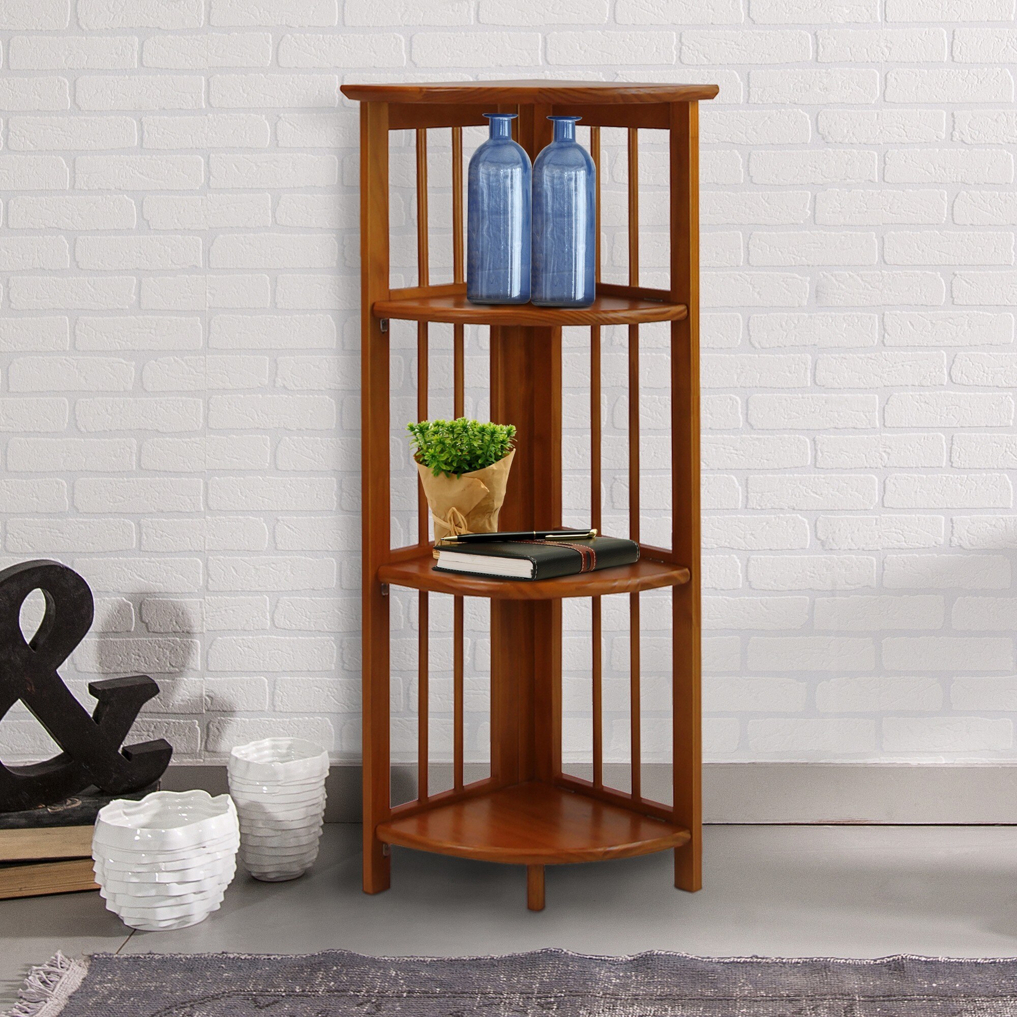 Yu Shan Co USA Ltd Mission 4-shelf Corner Folding Wood Bookcase - image 4 of 5