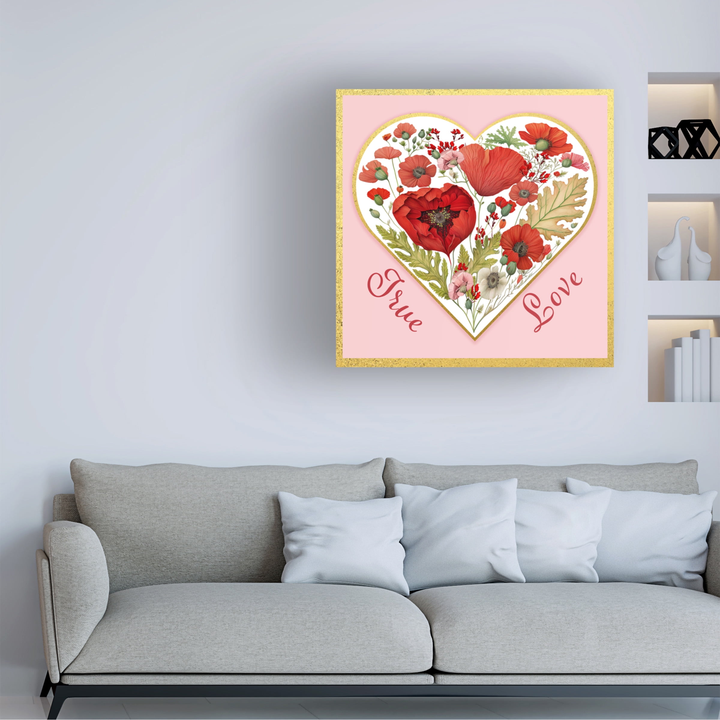 Canvas Wall Art - Jean Plout 'Valentine Poppy Heart A' Wall Art for Living Room, Bedroom, or Office DÃ©cor by Trademark Fine Art - 35 x 35 Inches