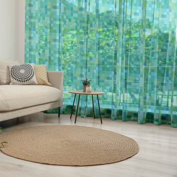 Teal Tulle Curtains with Rod Pocket, 3D Cube Pattern Abstract Squares Vibrant Colored Geometric Shapes Design Modern, Sheer Drape for Wedding Party 2 Panels, 7 Sizes, Sea Green Blue, by Ambesonne