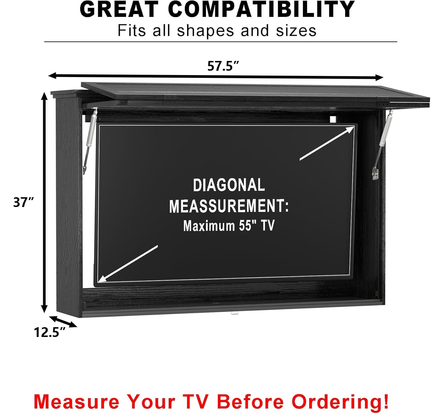 GDLF Outdoor TV Enclosure Solid Wood TV Cover 55 Inch Weatherproof with Premium Dual-Arm TV Mount